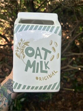 Ceramic Oat Milk Decorative Canister - White & Sage